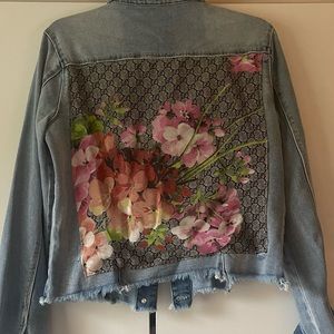 Designer silk scarf Jean jacket
